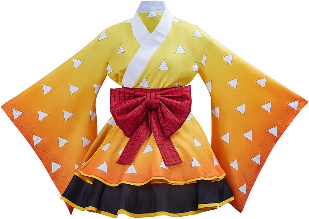 Demon Slayer: Zenitsu Yellow Triangle Haori - Officially Licensed Cosplay Kimono Robe - Coscosmos
