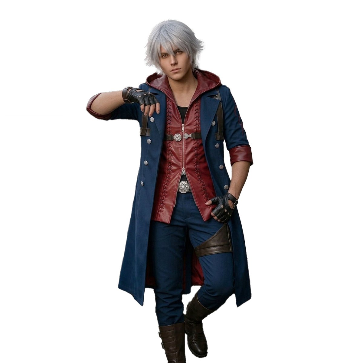 Devil May Cry 4 Nero Full Cosplay Costume Set - Official Replica Outfit with Red Queen & Blue Rose - Coscosmos
