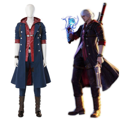 Devil May Cry 4 Nero Full Cosplay Costume Set - Official Replica Outfit with Red Queen & Blue Rose - Coscosmos