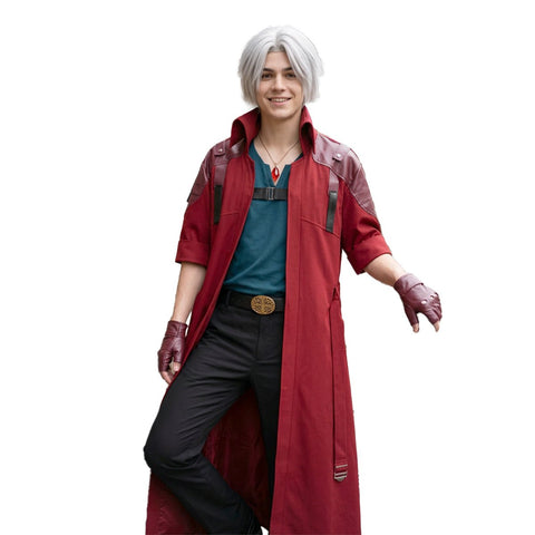 Devil May Cry 5 Dante Leather Coat Halloween Cosplay Jacket Outfit - Coscosmos