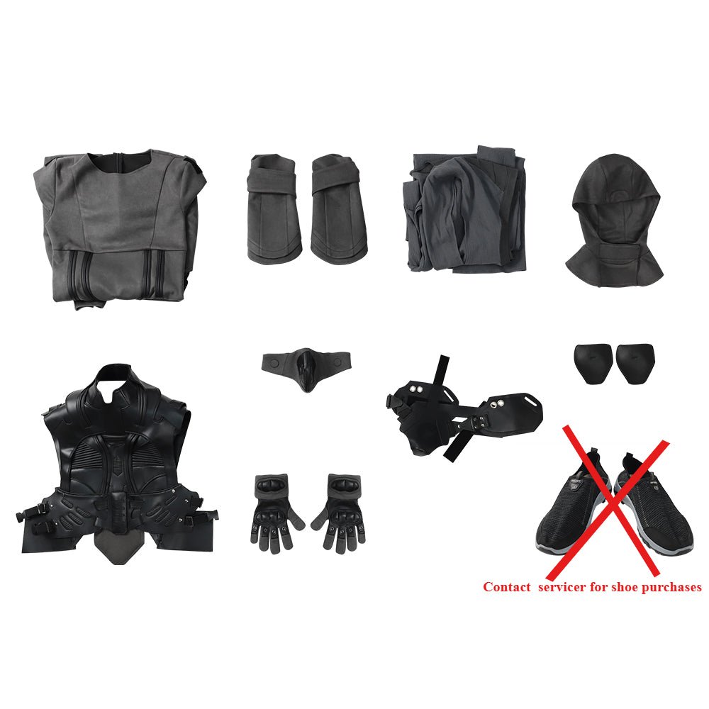 Dune Costume Paul, Chani Atreides Fremen Stillsuit Costume Set with Mask, Shoes - Coscosmos