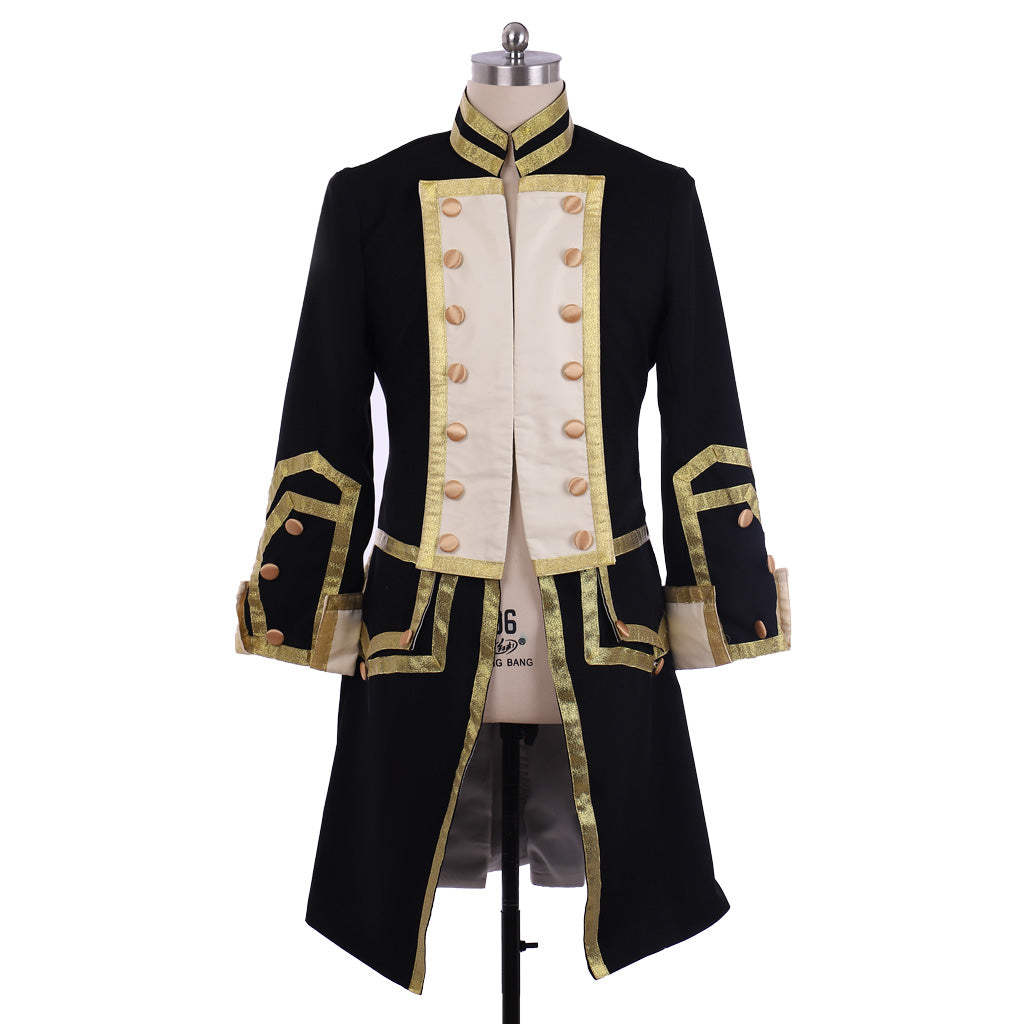 18th Century Colonial Military Uniform Costume - Men’s Black & Red Tailcoat Victorian Regency Outfit