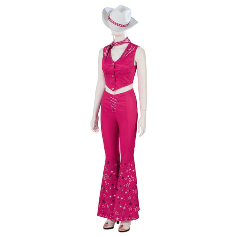 FAPUCO Barbie Cosplay Costume - 70s 80s Hippie Disco Pink Cowgirl Outfit for Movie Stage Party