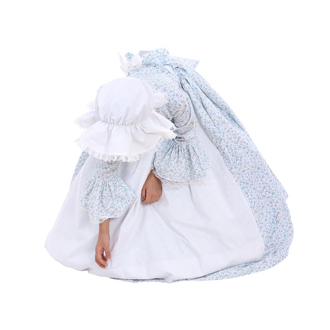 Colonial Girls Cosplay Costume | Victorian Medieval Style Dress with Hat & Floral Print for Kids