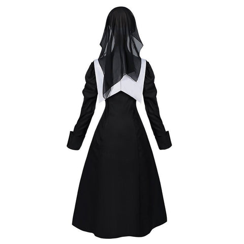 Easter Foreign Trade Spring and Autumn New Nun Costume Long Sleeve Cosplay Dress Lace Plain Color Dress Suit - Coscosmos