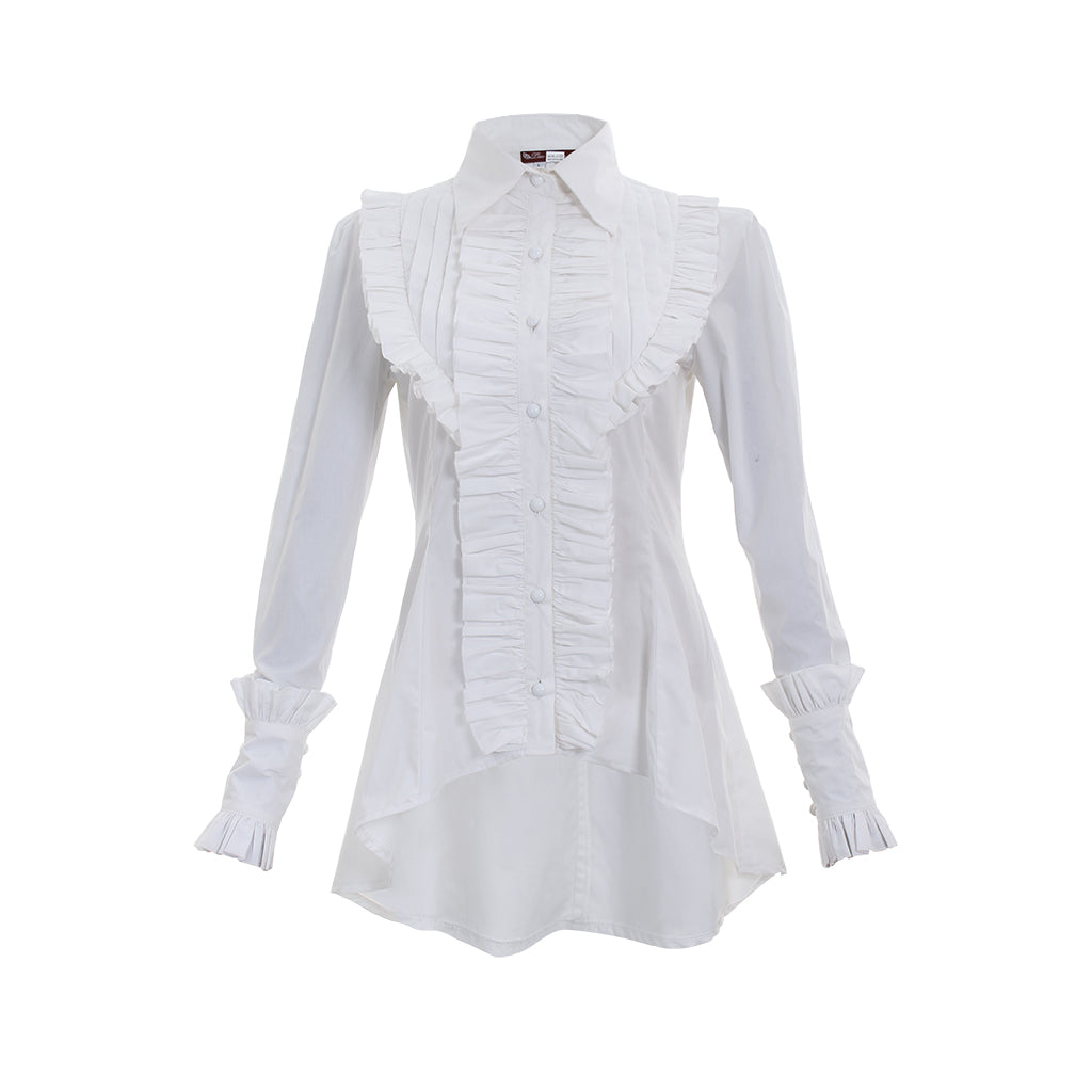 Victorian Gothic Women Romantic Vintage Ruffle White Blouse Shirt Top Steampunk Clothing