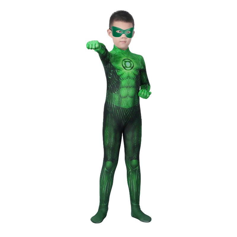 Children Hal Jordan Green Lantern Zentai Jumpsuit Cosplay Costume