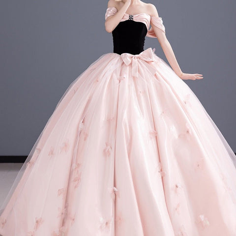 Elegant Black Velvet & Sky Blue Tulle Backless Ball Gown with Butterfly Appliques for Prom Evening Party - Coscosmos