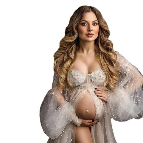 Elegant Maternity Wedding Dress for Pregnancy Photos - Pure Color Fairy Gown for Expecting Mothers - Coscosmos