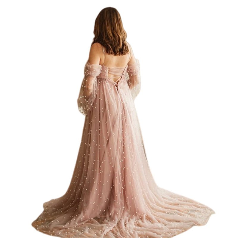 Elegant Maternity Wedding Dress for Pregnancy Photos - Pure Color Fairy Gown for Expecting Mothers - Coscosmos
