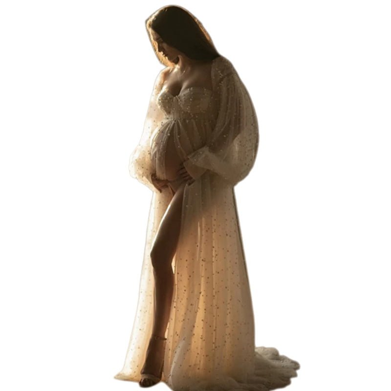 Elegant Maternity Wedding Dress for Pregnancy Photos - Pure Color Fairy Gown for Expecting Mothers - Coscosmos