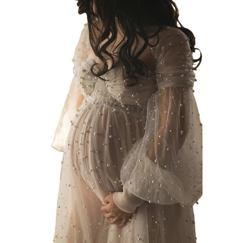 Elegant Maternity Wedding Dress for Pregnancy Photos - Pure Color Fairy Gown for Expecting Mothers - Coscosmos