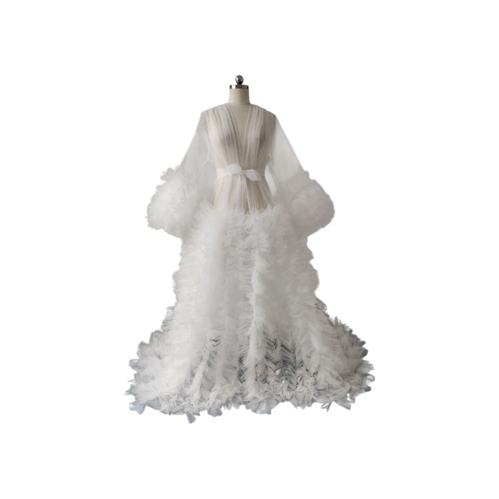 Elegant Mesh Maternity Photo Shoot Gown Long Train Cosplay Dress for Women Pregnancy Photoshoot Stage Performance - Coscosmos