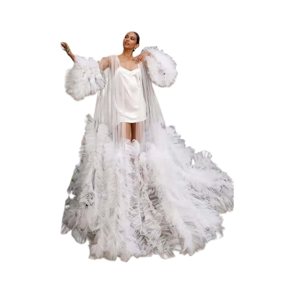 Elegant Mesh Maternity Photo Shoot Gown Long Train Cosplay Dress for Women Pregnancy Photoshoot Stage Performance - Coscosmos