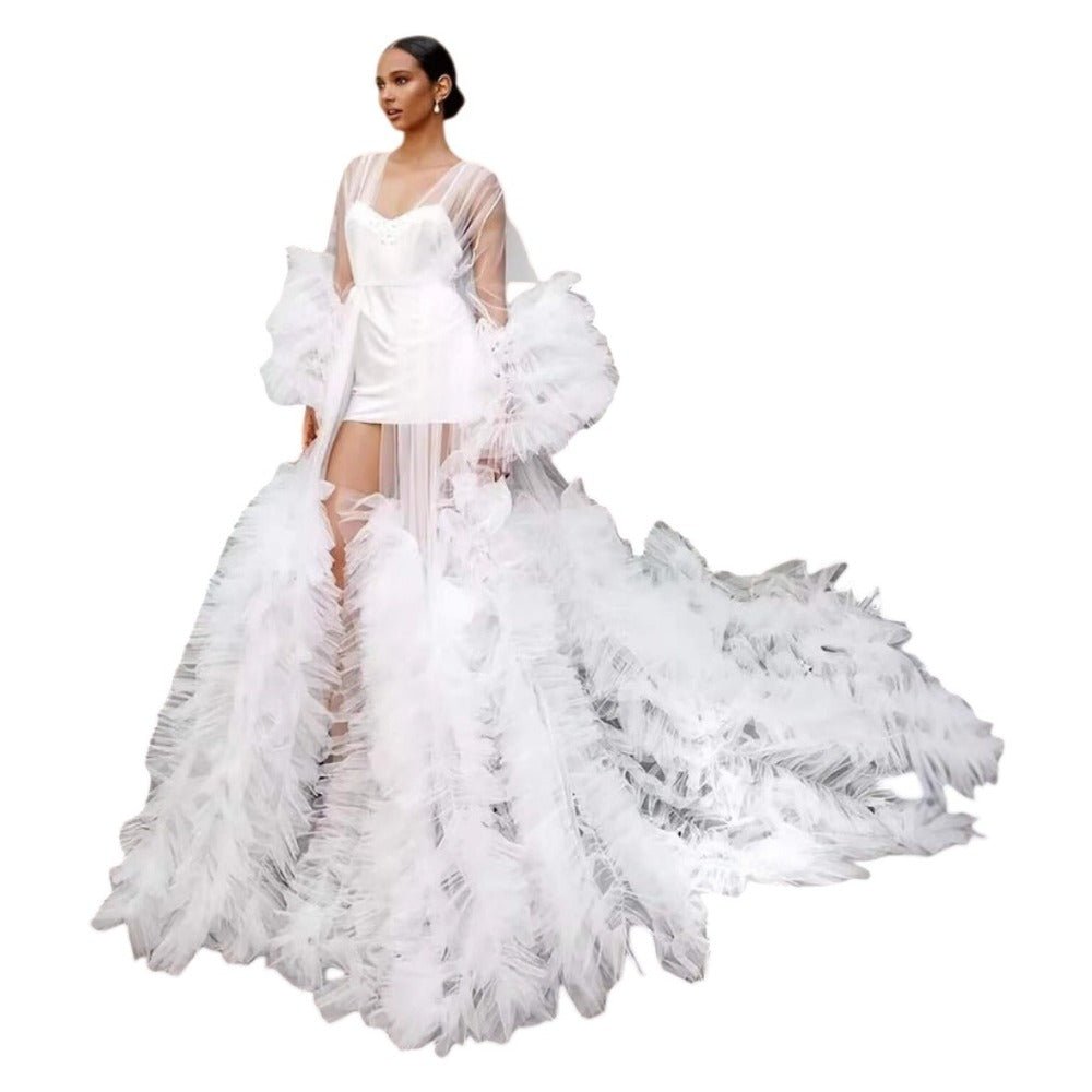Elegant Mesh Maternity Photo Shoot Gown Long Train Cosplay Dress for Women Pregnancy Photoshoot Stage Performance - Coscosmos