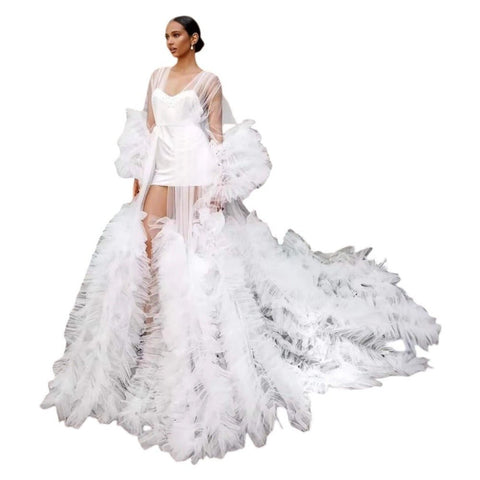 Elegant Mesh Maternity Photo Shoot Gown Long Train Cosplay Dress for Women Pregnancy Photoshoot Stage Performance - Coscosmos