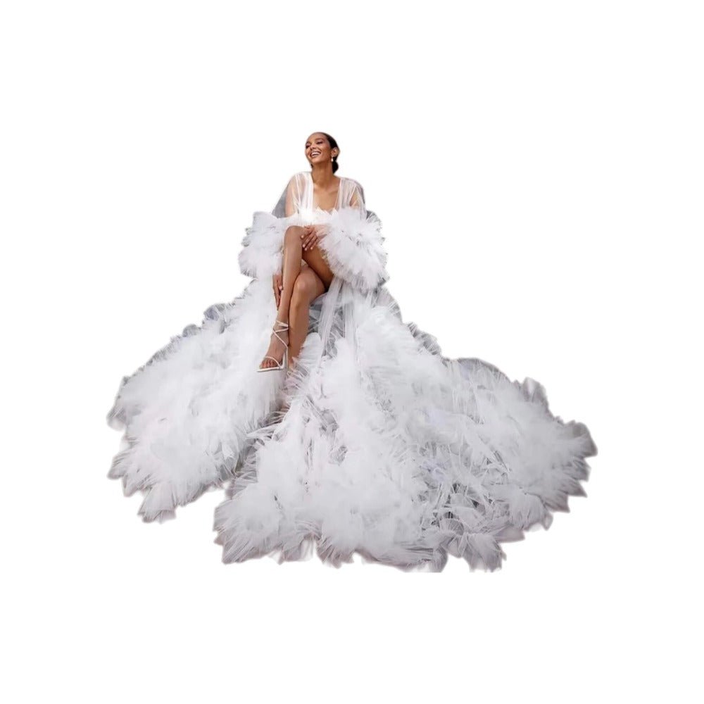 Elegant Mesh Maternity Photo Shoot Gown Long Train Cosplay Dress for Women Pregnancy Photoshoot Stage Performance - Coscosmos