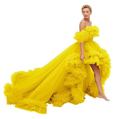 Elegant Orange Red V - Neck Front Short Back Long Train Floral Ruffle Chiffon Cosplay Dress for Women - Gothic Ball Gown Costume - Coscosmos