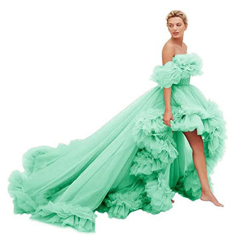 Elegant Orange Red V - Neck Front Short Back Long Train Floral Ruffle Chiffon Cosplay Dress for Women - Gothic Ball Gown Costume - Coscosmos