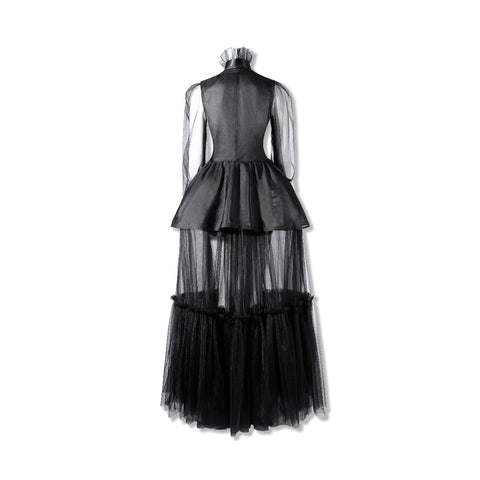 Elegant Wednesday Addams Black Evening Gown Inspired by Wednesday Season 2 - Coscosmos