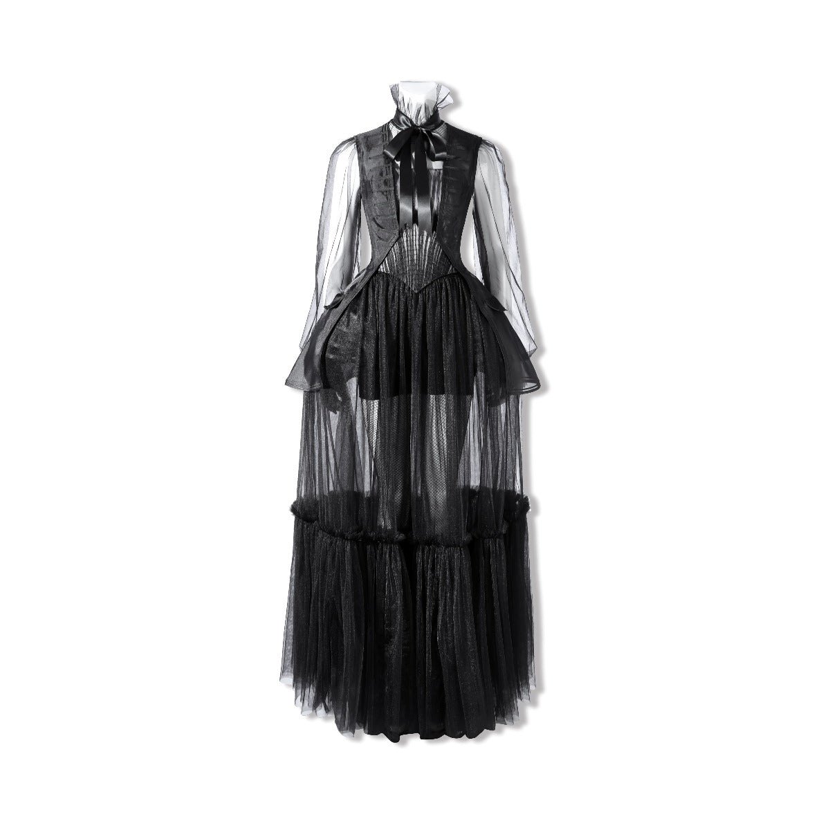 Elegant Wednesday Addams Black Evening Gown Inspired by Wednesday Season 2 - Coscosmos