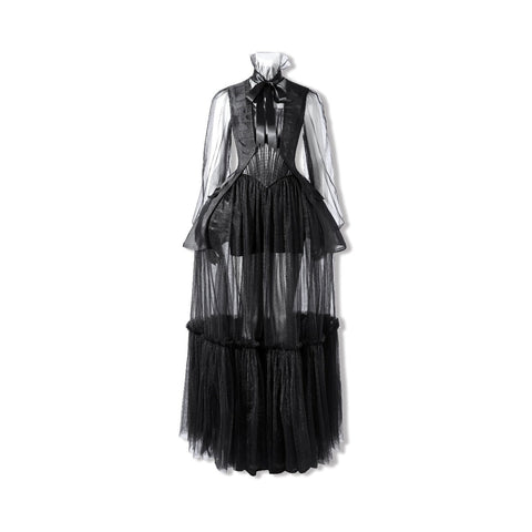Elegant Wednesday Addams Black Evening Gown Inspired by Wednesday Season 2 - Coscosmos