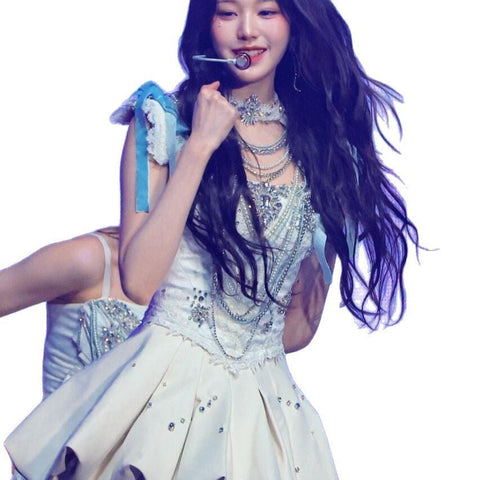 Elegant White Stage Performance Outfit - IVE Jang Wonyoung Inspired Jazz Dance Costume Set - Coscosmos