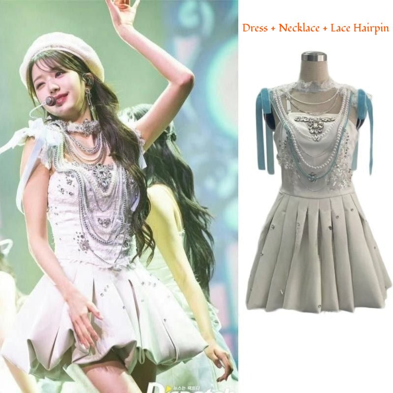 Elegant White Stage Performance Outfit - IVE Jang Wonyoung Inspired Jazz Dance Costume Set - Coscosmos