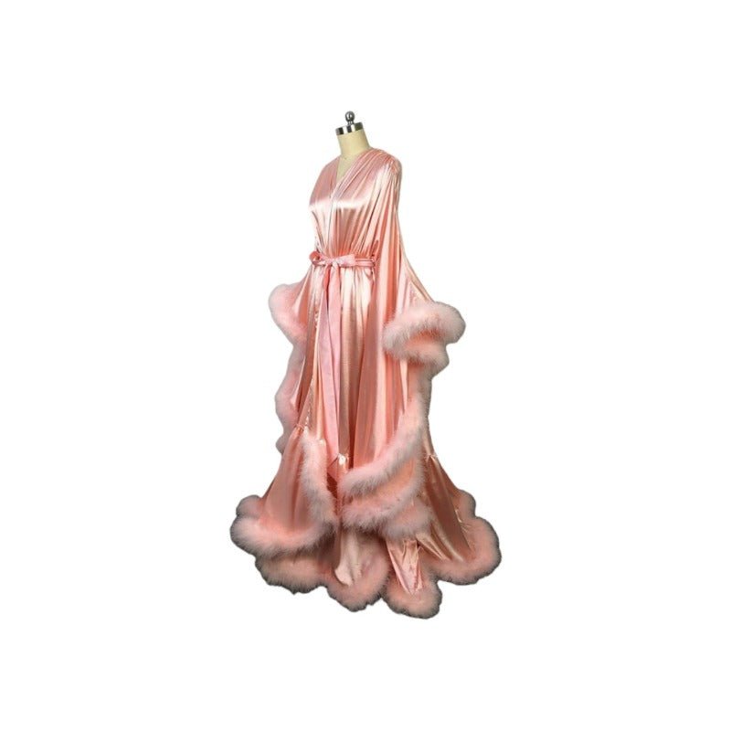 Elegant White Wedding Bridal Robe Long Cloak with Fur Trim for Stage Performance Cosplay Costume - Coscosmos