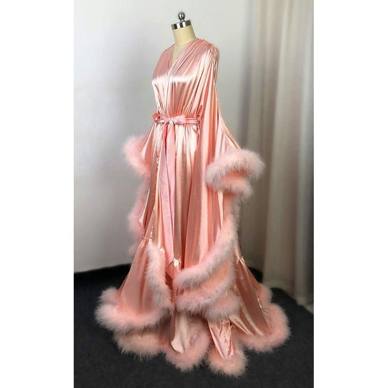 Elegant White Wedding Bridal Robe Long Cloak with Fur Trim for Stage Performance Cosplay Costume - Coscosmos
