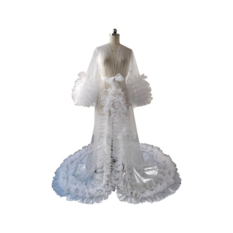 Elegant White Wedding Gown with Train Lace Bridal Cosplay Costume for Photography Theme Parties - Coscosmos