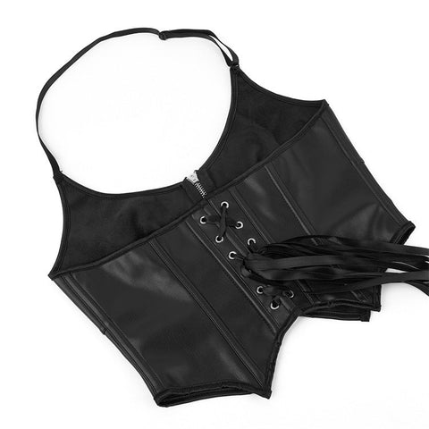 European and American Motorcycle Uniform New PU Leather Halter Zip - Up Women's Corset Top Sleeveless - Coscosmos