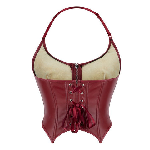 European and American Motorcycle Uniform New PU Leather Halter Zip - Up Women's Corset Top Sleeveless - Coscosmos