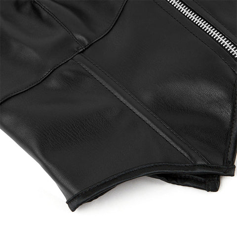 European and American Motorcycle Uniform New PU Leather Halter Zip - Up Women's Corset Top Sleeveless - Coscosmos
