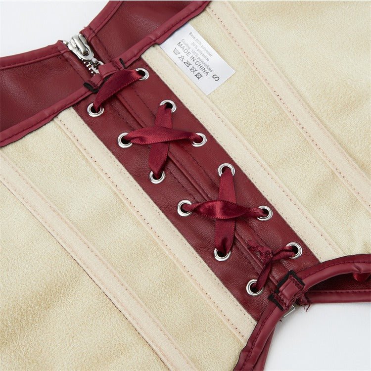 European and American Motorcycle Uniform New PU Leather Halter Zip - Up Women's Corset Top Sleeveless - Coscosmos