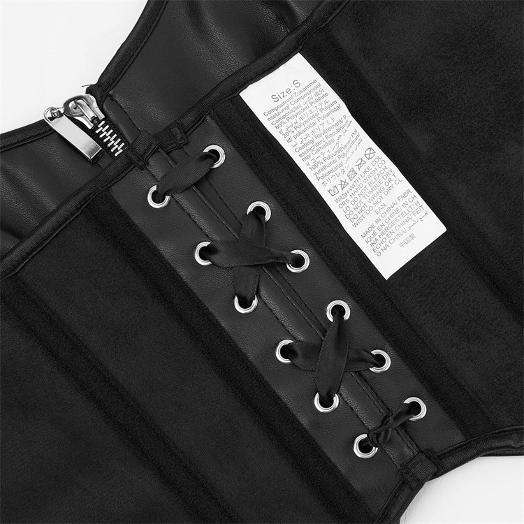 European and American Motorcycle Uniform New PU Leather Halter Zip - Up Women's Corset Top Sleeveless - Coscosmos