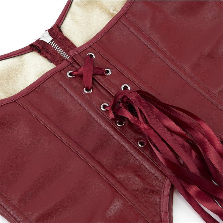 European and American Motorcycle Uniform New PU Leather Halter Zip - Up Women's Corset Top Sleeveless - Coscosmos