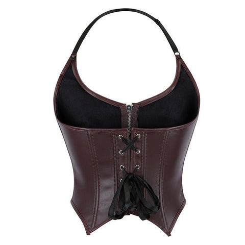 European and American Motorcycle Uniform New PU Leather Halter Zip - Up Women's Corset Top Sleeveless - Coscosmos