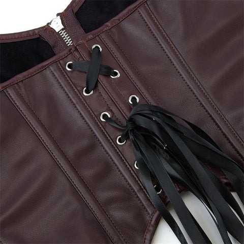 European and American Motorcycle Uniform New PU Leather Halter Zip - Up Women's Corset Top Sleeveless - Coscosmos