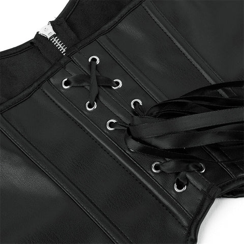 European and American Motorcycle Uniform New PU Leather Halter Zip - Up Women's Corset Top Sleeveless - Coscosmos