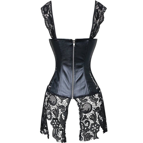 European Medieval Gothic Lace Leather Corset Bodysuit - Authentic Cosplay Costume - Coscosmos