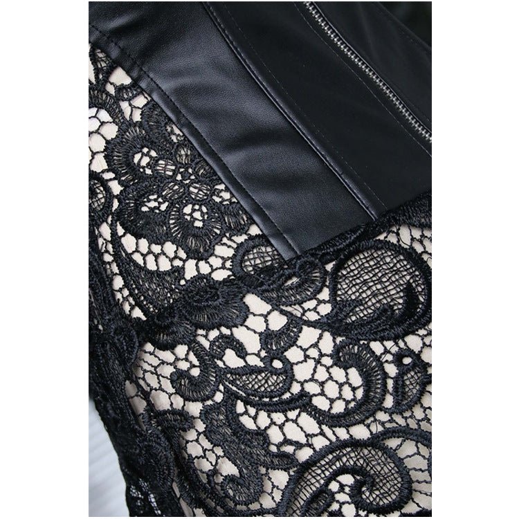 European Medieval Gothic Lace Leather Corset Bodysuit - Authentic Cosplay Costume - Coscosmos