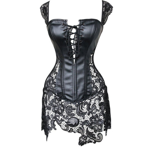 European Medieval Gothic Lace Leather Corset Bodysuit - Authentic Cosplay Costume - Coscosmos