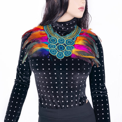 European/American Lace Feather Exaggerated Collar Cape Halloween Costume - Exaggerated Lace Feather Collar - Coscosmos