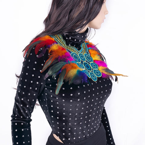 European/American Lace Feather Exaggerated Collar Cape Halloween Costume - Exaggerated Lace Feather Collar - Coscosmos