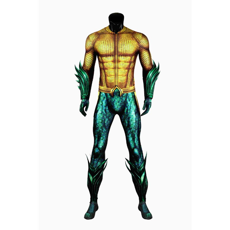 Arthur Curry Printed Golden Suit Cosplay Costume – Aquaman Justice League Costume