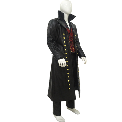 Movie Cosplay Hook Costume Black Uniform Captain Outfit Full Set | Jacket, Vest, Shirt, Pants | Victorian Pirate Halloween Clothing