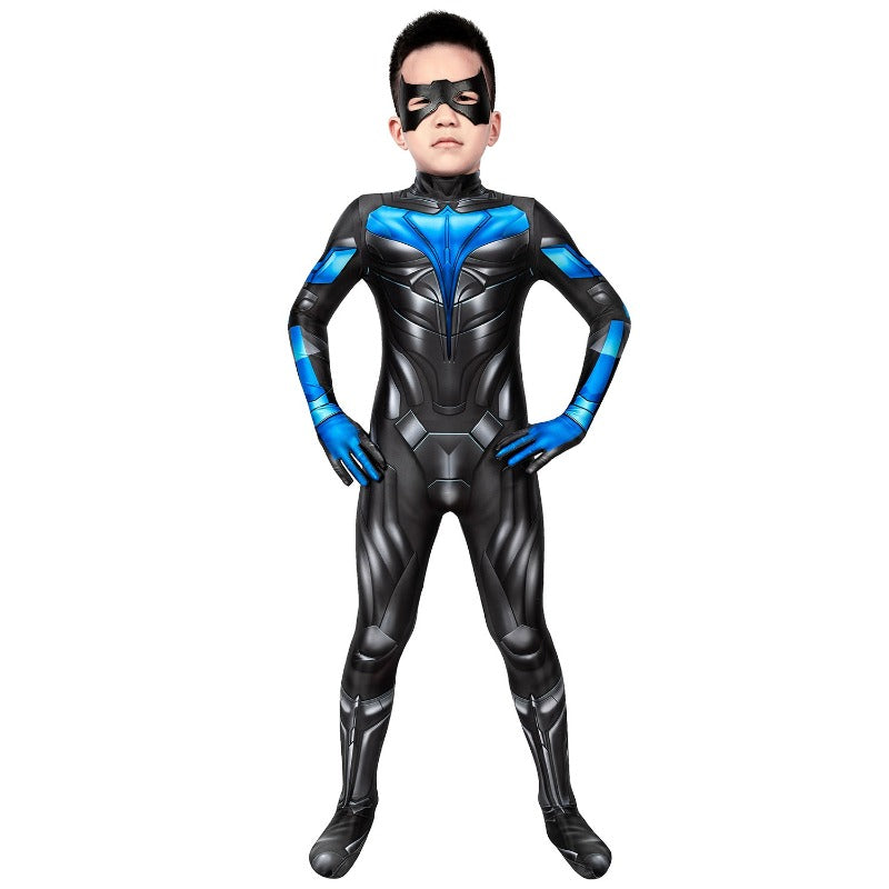 Titans Nightwing Kids Jumpsuit with Eyemask Cosplay Costume – Halloween & Party Outfit