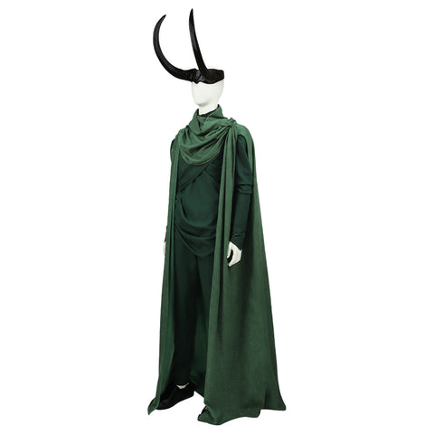 Men Loki Cosplay Costume - Deluxe Marvel Battle Uniform with Green Cape Cloak