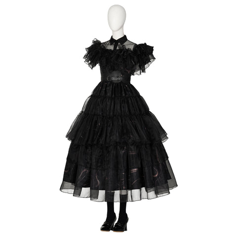 Wednesday Addams Cosplay Costume Black Dress for Adults with Shoes - Perfect for Halloween, Carnival, and Parties